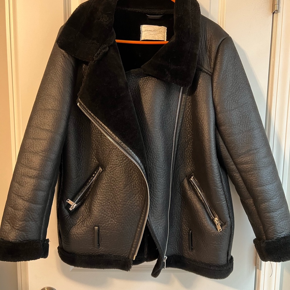 Zara Motercycle faux shearling jacket